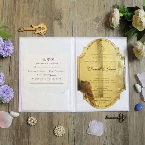 Wedding Invitation Card With Velvet Holder Gold Mirror Acrylic Invitation Card
